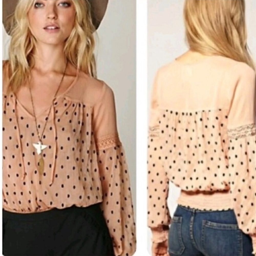 Free people blush polka dot blouse